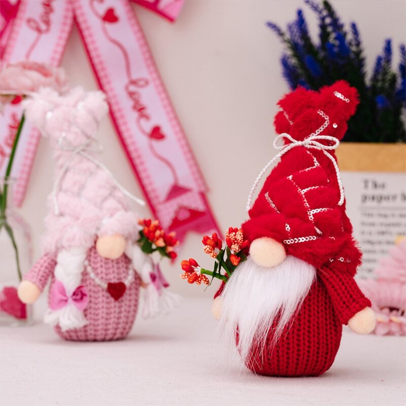 Muñeco de Gnomo brillante y reutilizable hecho a mano para el Día de San Valentín, enanitos sin rostro, sombrero de felpa, lentejuelas suaves