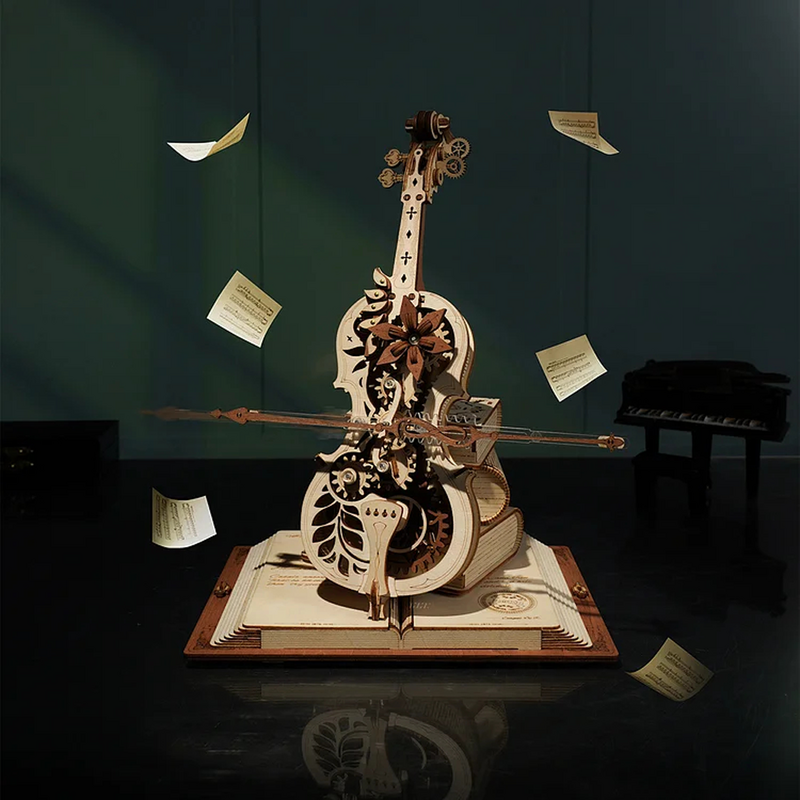Robotime 3D Puzzle in legno ROKR divertente violoncello magico strumento musicale meccanico giocattoli creativi per bambino AMK63