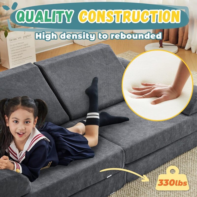 Jela kids couch, floor sofa modular funiture for, luxury corduroy fabric Playhouse play set toddlers babies, Fo