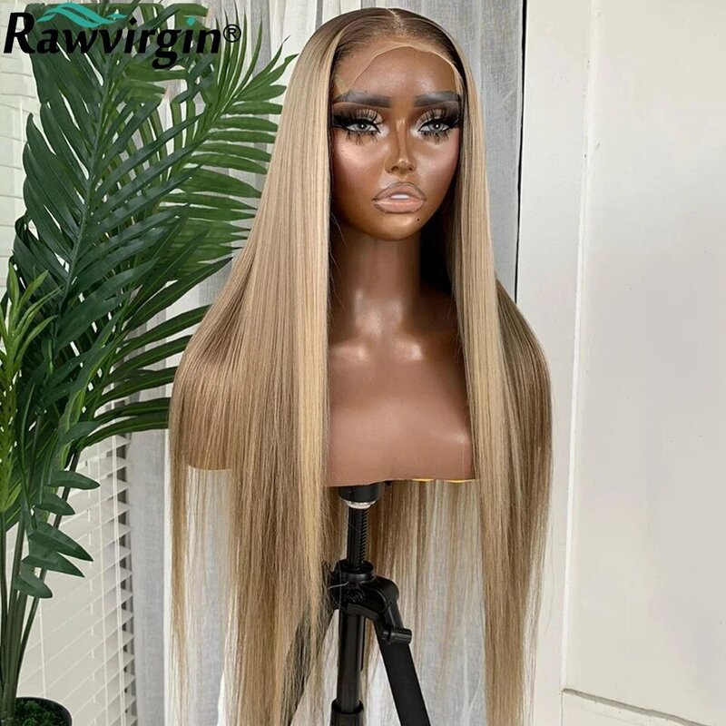 Abu pirang Ombre renda Wig depan rambut manusia lurus coklat berwarna Wig rambut manusia Remy untuk wanita HD renda transparan Wig