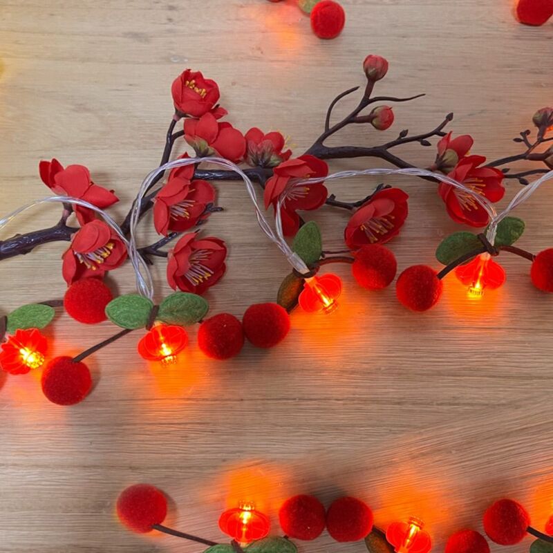 2 Meter Neujahr Festival Atmosphäre Dekoration führte rote Frucht bunte Laternen Anhänger kleine Laternen String Licht