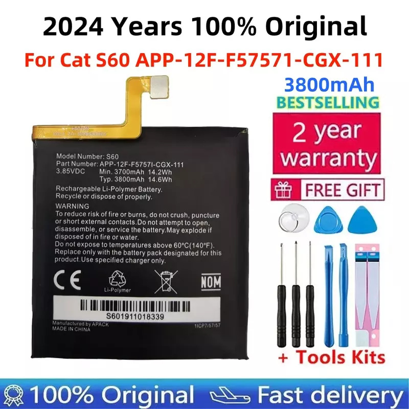 Bateria de substituição para Caterpillar Cat S60, 100% Original, 3800mAh, APP-12F-F57571-CGX-111 Baterias, Ferramentas Presente, Adesivos