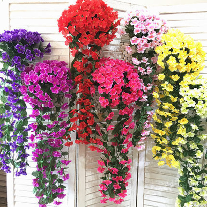 Juguetes biónicos decoración de flores artificiales violetas simulación colgante de pared cesta flor orquídea Flor de seda vid juguetes y pasatiempos