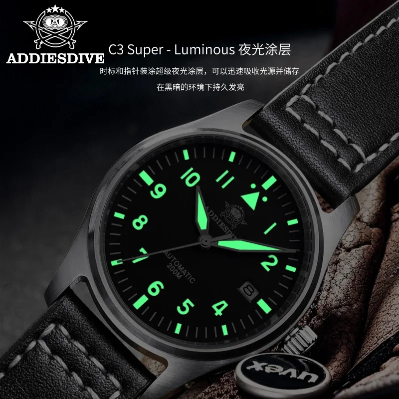 Мужские часы ADDIESDIVE 39 мм, сапфировые автоматические механические часы из нержавеющей стали марки NH35, светящиеся наручные часы 200 м для дайвинга