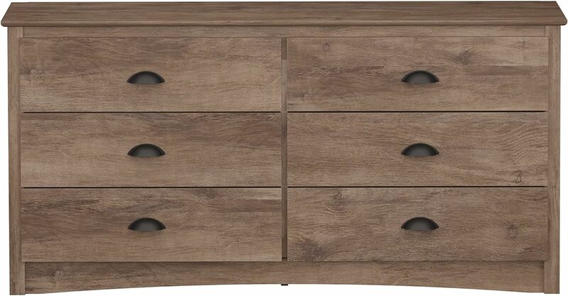 Gray Double Dresser for Bedroom, 6-Drawer Wide Chest of Drawers, Traditional Bedroom Dresser, DDC-6330-V, 59"W x 16"D x 29"H