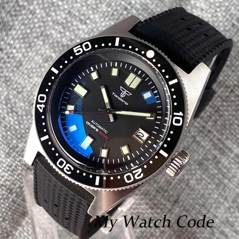 Tandorio 62mas 200M wodoodporny zegarek mechaniczny dla mężczyzn AR szafirowy kryształ 120Clikcs C3 luminous Sport stalowy zegar Sunburst