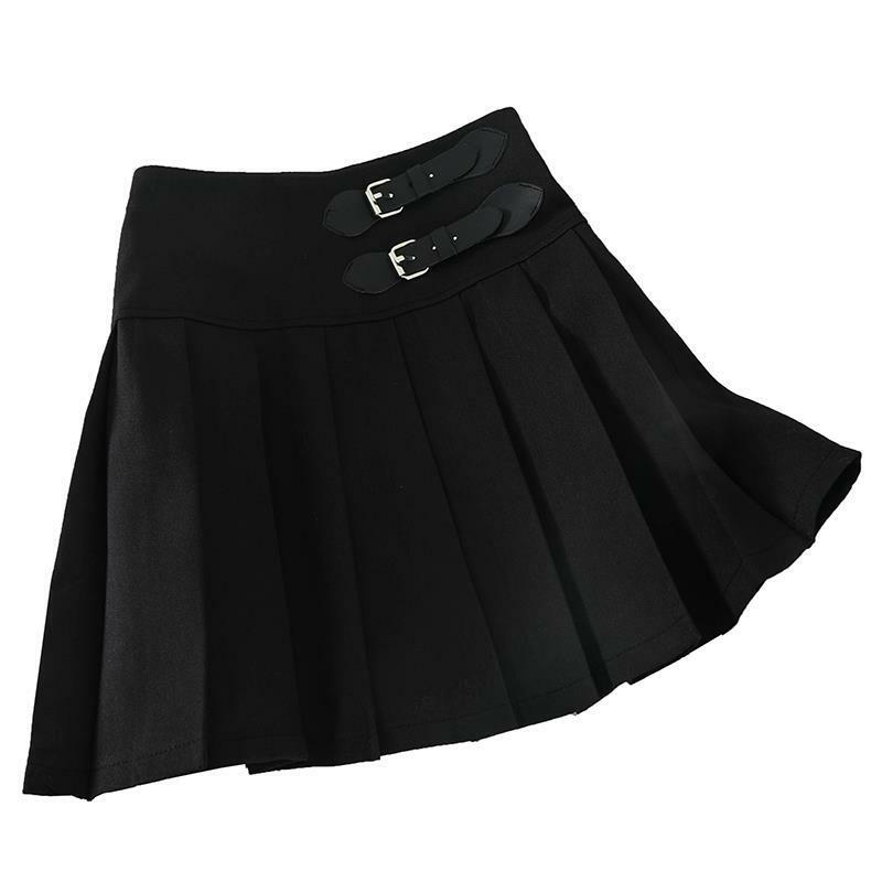 New Summer Y2k Women Pleated Skirt High-Waisted Slim Short Faldas Belt Buckle Decoration Invisible Zipper Mini Skirts