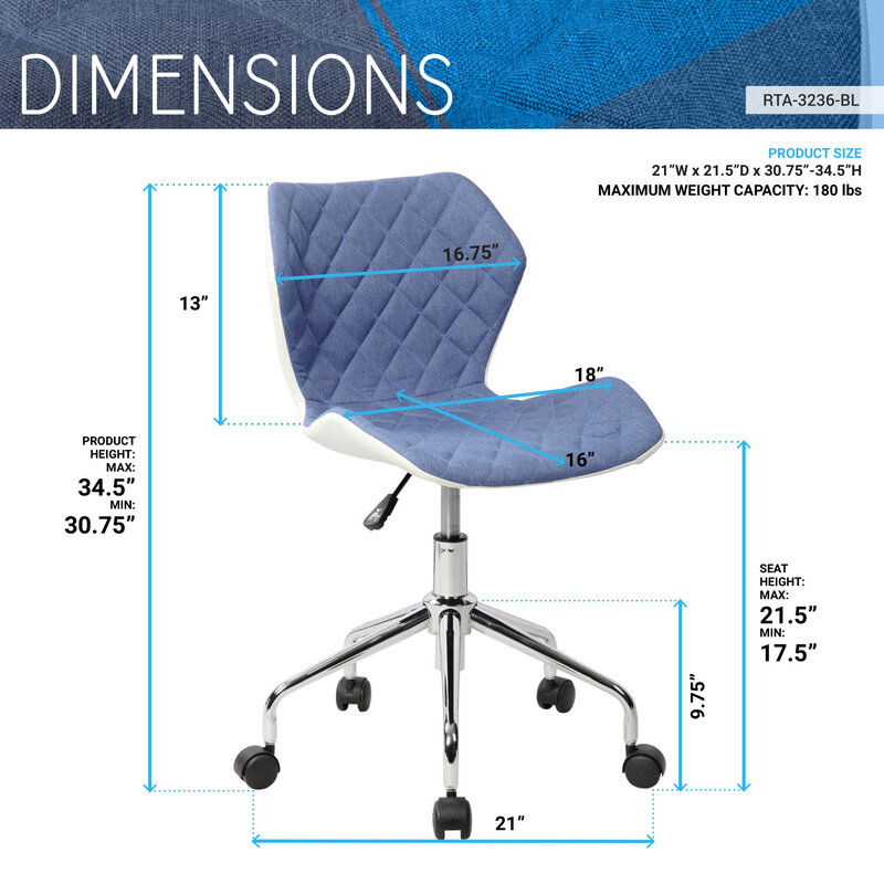 Blue Modern Height Adjustable Office Task Chair by Techni Mobili - Comfortable and Stylish Seating Solution for Your Workspace
