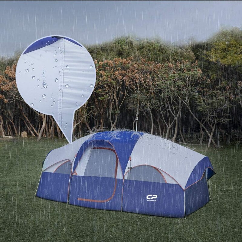 CAMPROS CP палатка на 8 человек кемпинговая палатка, Погодостойкая семейная палатка, 5 больших сетчатых окон, двухслойная, разделенные шторы для S