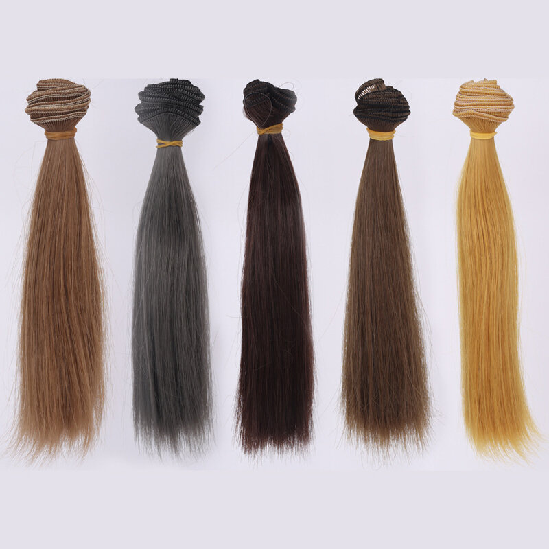 1 pezzo 25*100 cm lino marrone caffè nero marrone bambola di colore naturale parrucca diritta di spessore dei capelli per il 1/3 1/4 1/6 BJD fai da te