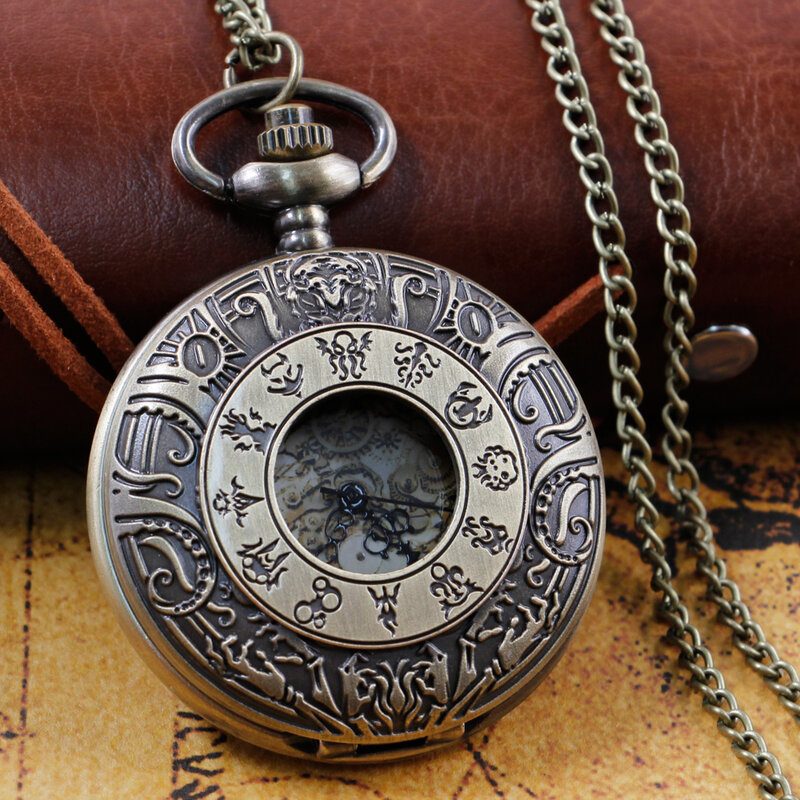 Steampunk Pocket Watches Vintage Roma Amber Dial Pendant Quartz Pocket Watch Necklace With Chain Gifts For Men Women