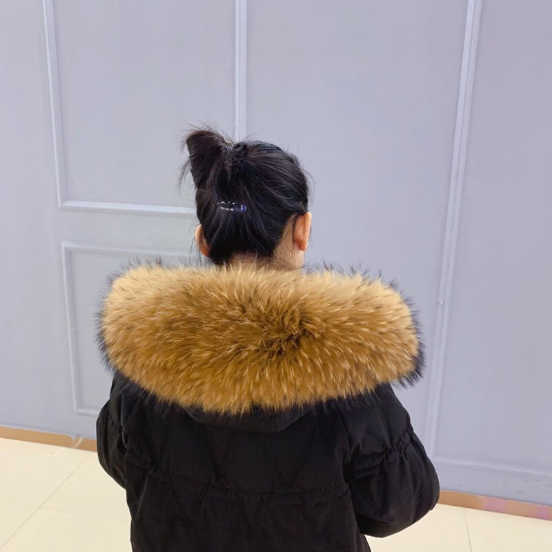 Bufanda de piel de mapache 100% Natural para mujer, capucha de piel Real para abrigos, chaqueta peluda y Fluuy, chal de piel cálido de lujo para invierno