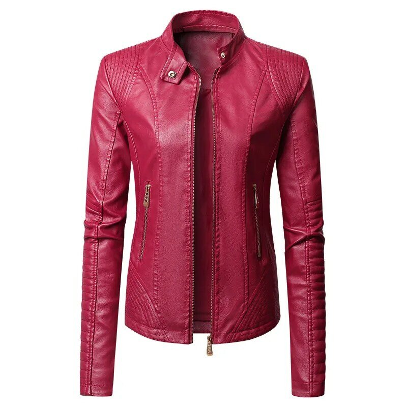 2024 Ladies New PU Leather women's Stand Collar Fashion Casual Leather Jacket
