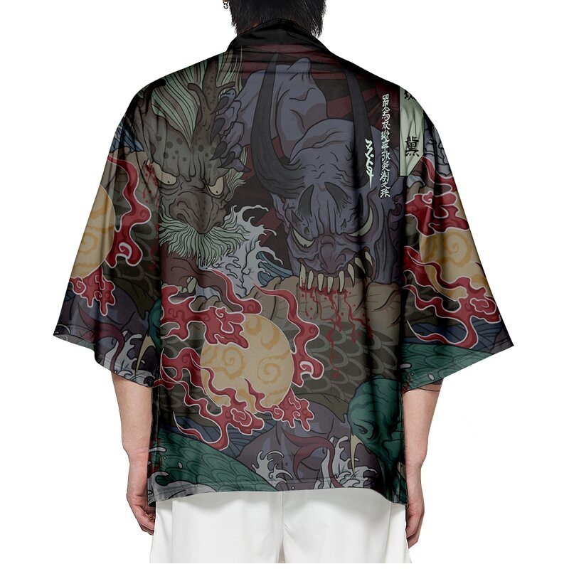 Japanese Style Kimono Streetwear Men Women Cartoon Print Cardigan Haori Summer Beach Yukata Plus Size 4XL 5XL 6XL