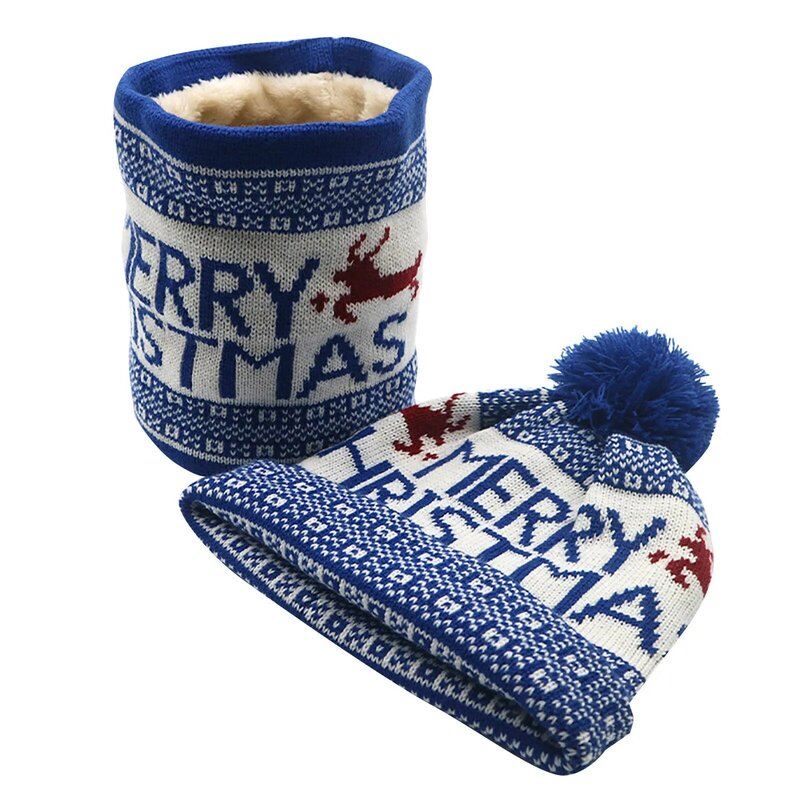 Winter Fleece Thicken Warm Scraf Hat Unisex Christmas Knitted Pompom Beanie Hat Neck Scarf Vintage Thermal Balaclava Scraf Sets