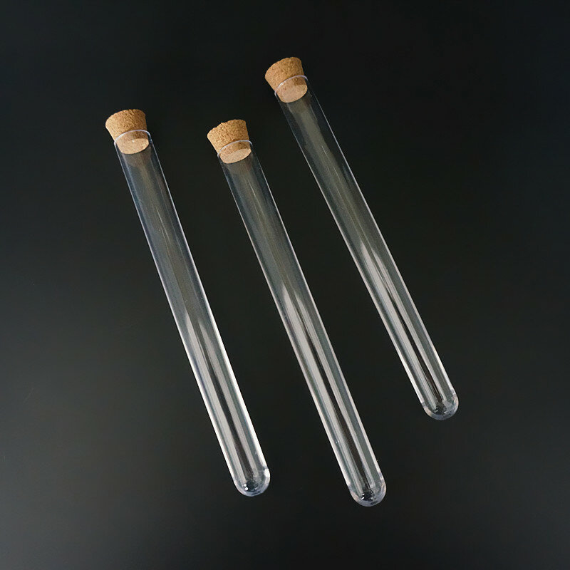 Tubos de ensayo de plástico transparente para laboratorio, tubos de ensayo de fondo redondo, Vial con corcho, 18ml, 15x100mm, 30 uds, 50 uds, 200 Uds., 150 Uds.
