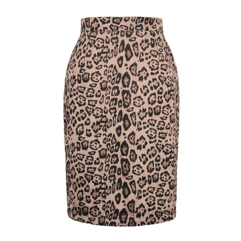 Женская замшевая юбка-карандаш средней длины, с леопардовым принтом