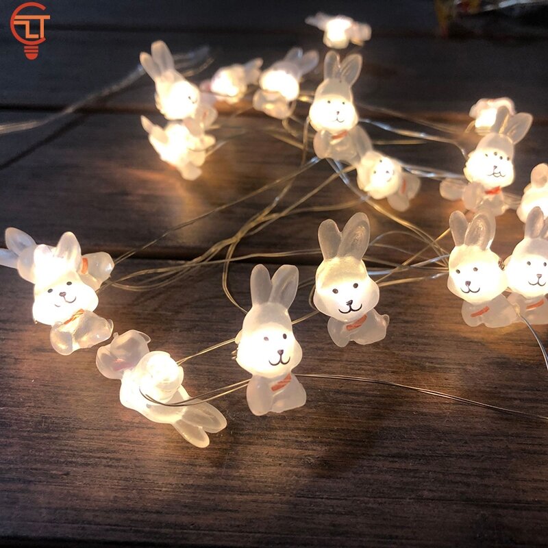 1M 10 Rabbits Carrots Light Decoration Batteries Copper Wire Waterproof LED String Lights Happy Easter Gifts Party Favor