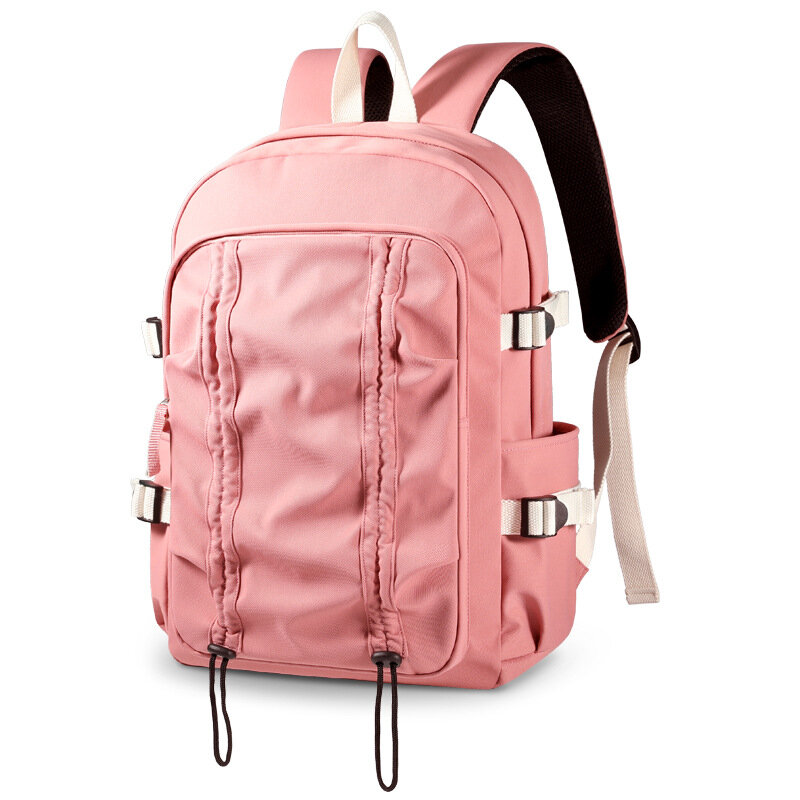 Waterproof Nylon School Backpack for Girls Minimalist Drawstring Travel Pink Backpack Fashion Casual Bookbag Laptop Bag
