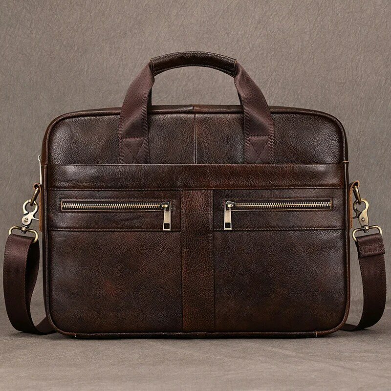 Męska teczka luksusowa projektantka męska skórzana teczka w stylu Vintage dojazdy torby biznesowe mężczyźni 15.6 "torba na laptopa torba