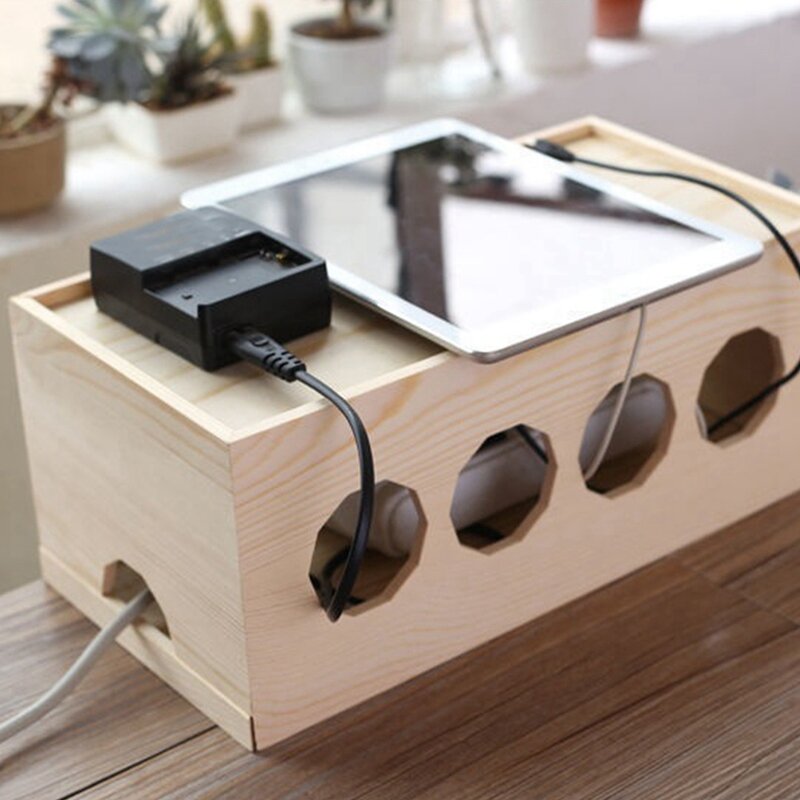 Ящик-органайзер для кабелей в деревянном стиле, органайзер для кабелей для дома и офиса, органайзер для кабелей для ТВ, скрытия компьютера и сетевого фильтра
