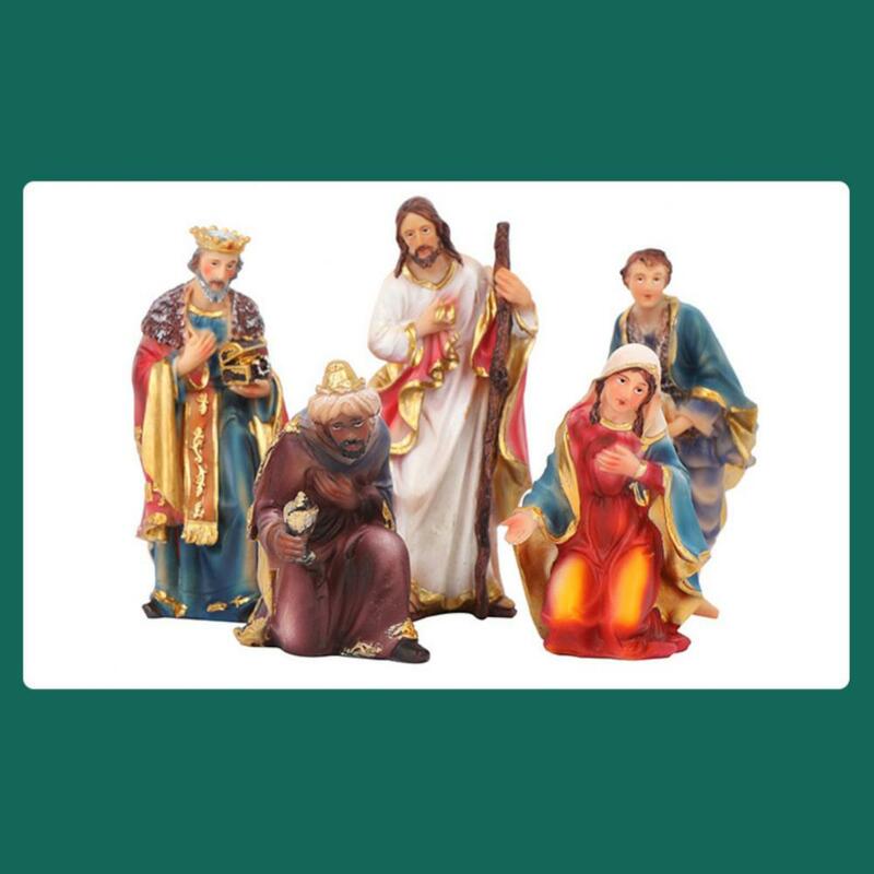 Set nativitas Natal edisi Mini inci, 11 potong Resin adegan Natal, dekorasi hadiah rumah yang indah