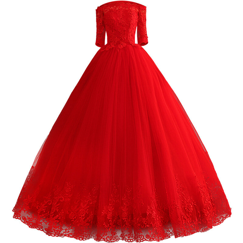 Красные свадебные платья, элегантное платье с вырезом лодочкой, классическое кружевное бальное платье, модель 2023 года