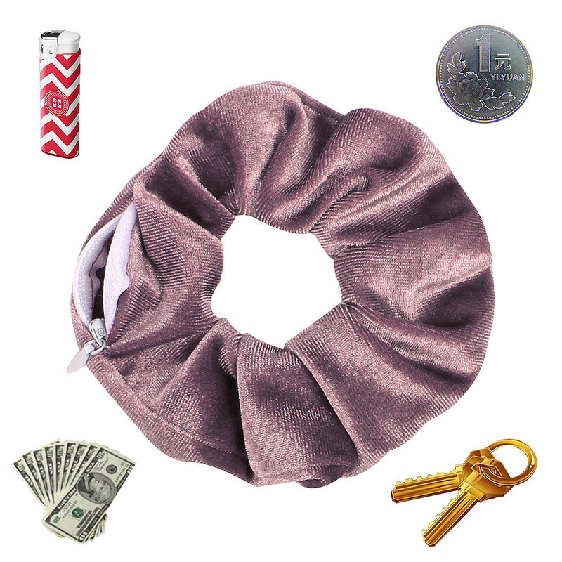 Armazenamento escondido cabelo Scrunchie com zíper, cartões de dinheiro e chaves Safe Container