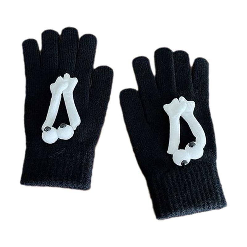 Перчатки ручной вязки с магнитной присоской, мягкие теплые шерстяные митенки с пальцами для экрана, зимние утолщенные перчатки с разрезом для пар