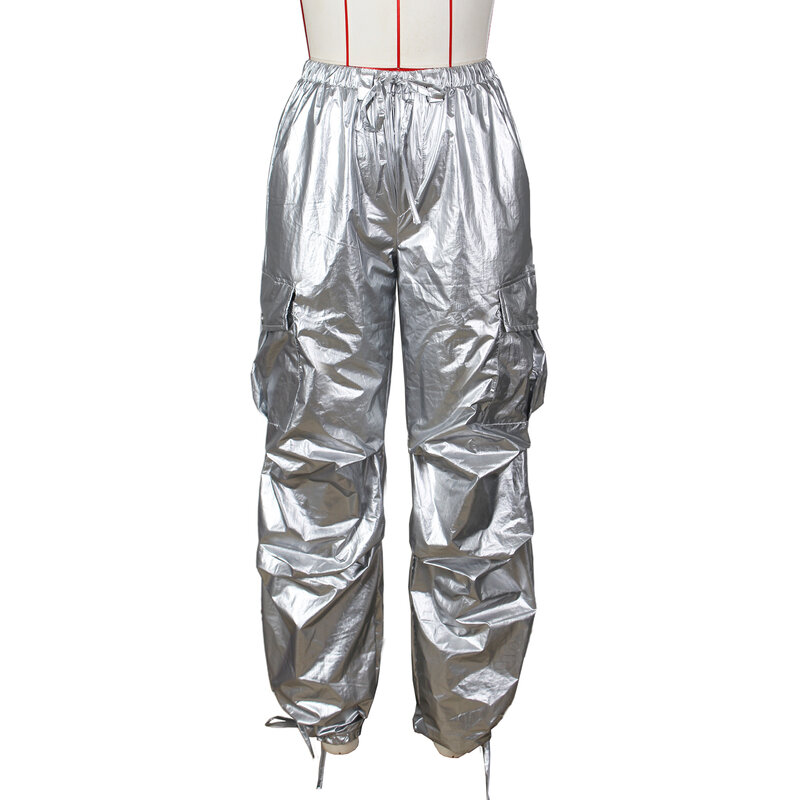 FJMujer-Pantalon Cargo Plissé avec Poches Plaquées pour Femme, Taille artificiel astique, Fermeture Éclair, Vintage, 2023