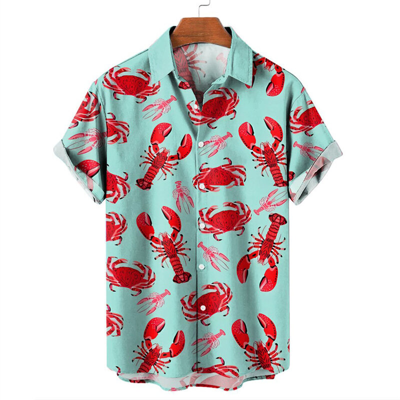 Гавайская белая рубашка с 3d принтом Бостон лобстер, модная короткая летняя повседневная винтажная рубашка в стиле Харадзюку, повседневные рубашки, блузка
