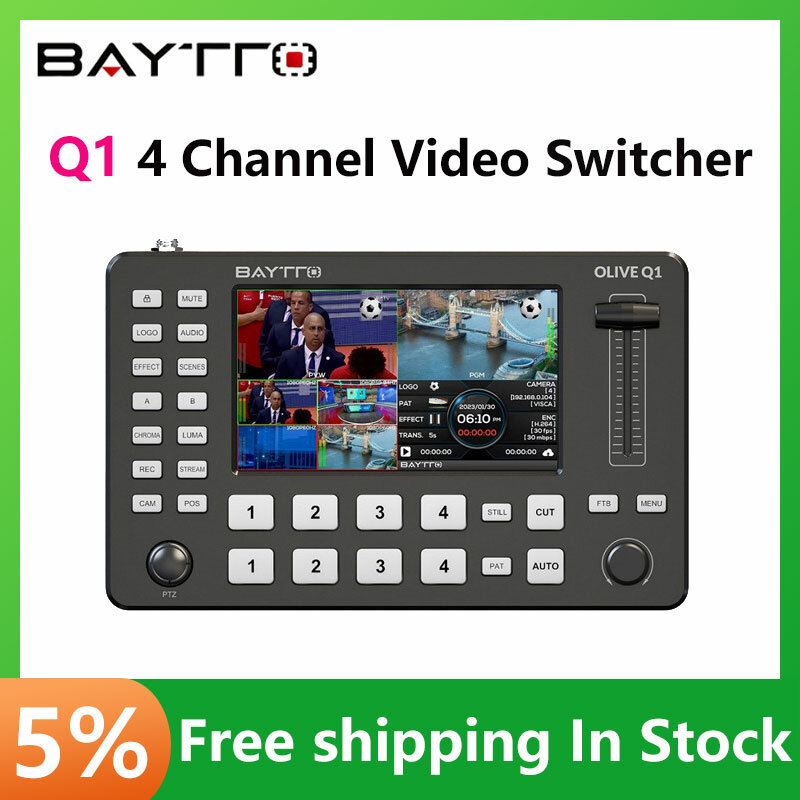 Baytto อุปกรณ์สลับวิดีโอ HDMI 4ช่องสัญญาณ Q1ตัวสลับวิดีโอ5นิ้วเต็ม HD ตัวสลับคู่มือถ่ายทอดสดแบบพุชสตรีมมิ่ง/บันทึกการถ่ายทอดสด