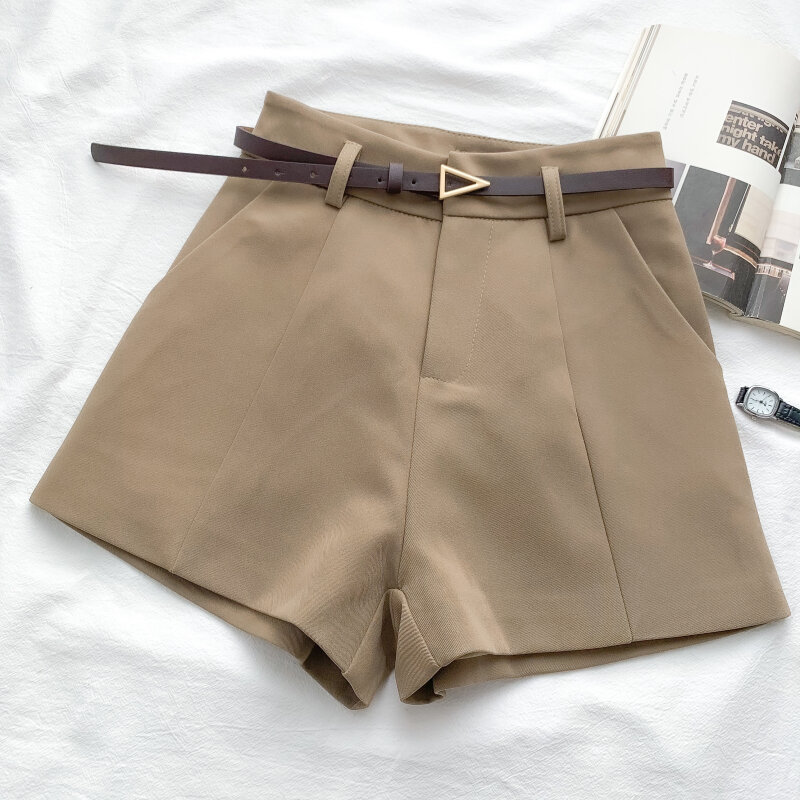 Шорты женские повседневные с карманами, пикантные офисные простые с поясом, Элегантные короткие штаны, осень 2022
