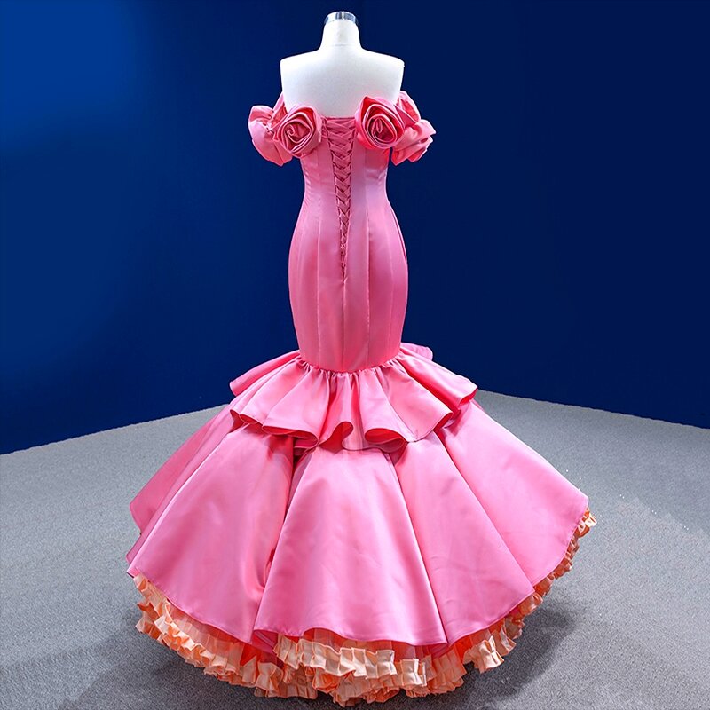 Женское вечернее платье-русалка, розовое платье с объемными цветами, элегантное формальное платье для выпускного вечера, индивидуальный пошив