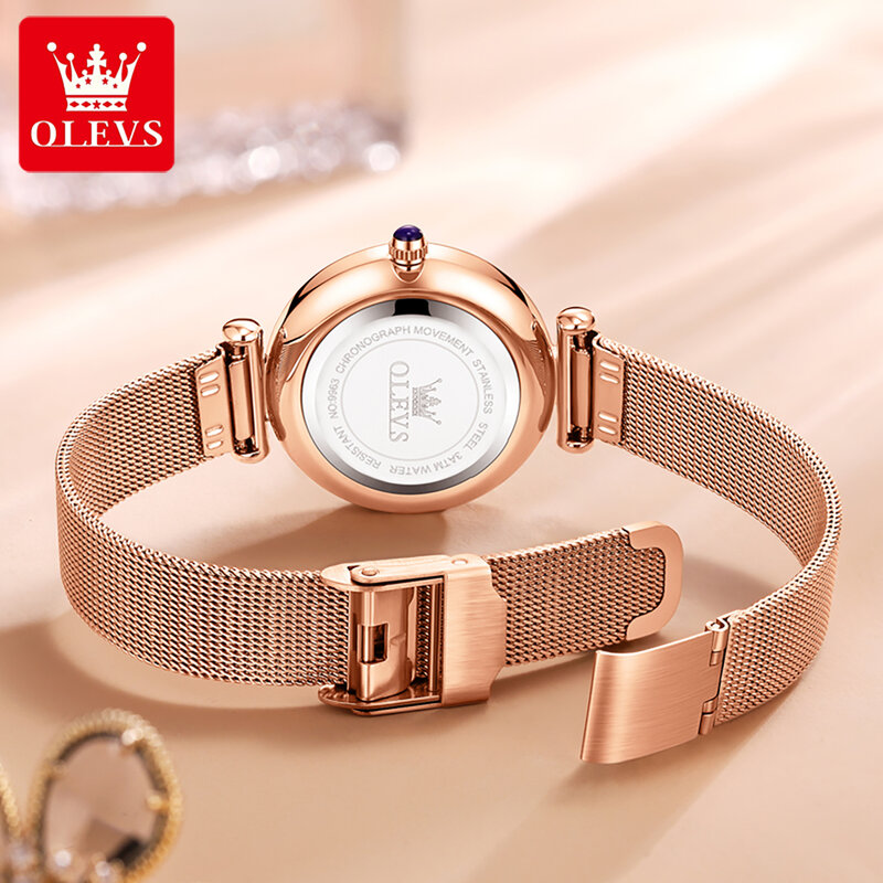 OLEVS-Reloj de pulsera de acero inoxidable para mujer, cronógrafo de cuarzo con diamantes de imitación, resistente al agua, 2024