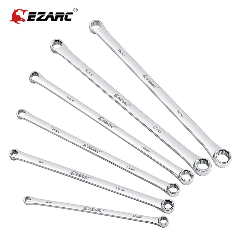 EZARC 6 Pcs Extra Long Double Ring Box End Wrench Set Long Lifetime Aviation Spanner CRV 8mm - 19mm Wrenches Tools Sets