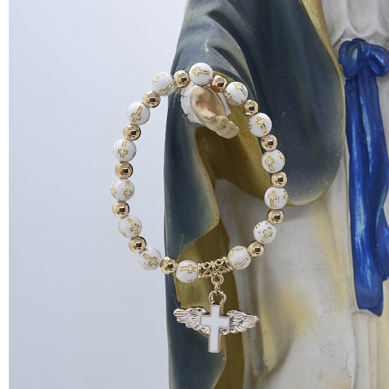Anjo personalizado para cruz rosário contas pulseira pingente jóias decoração sorte
