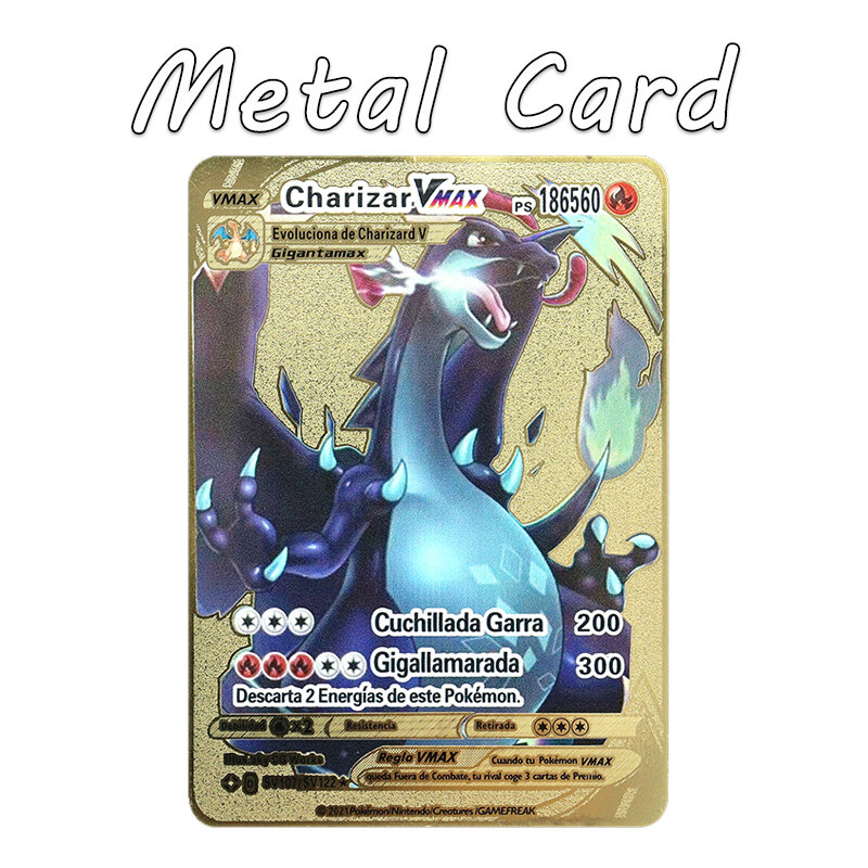 Cartão Super Golden Metal Inglês, Charizard, Pokémon, Raichu, Mewtwo, Vmax, Mega Anime Game, Presente da coleção, 183200 Pontos