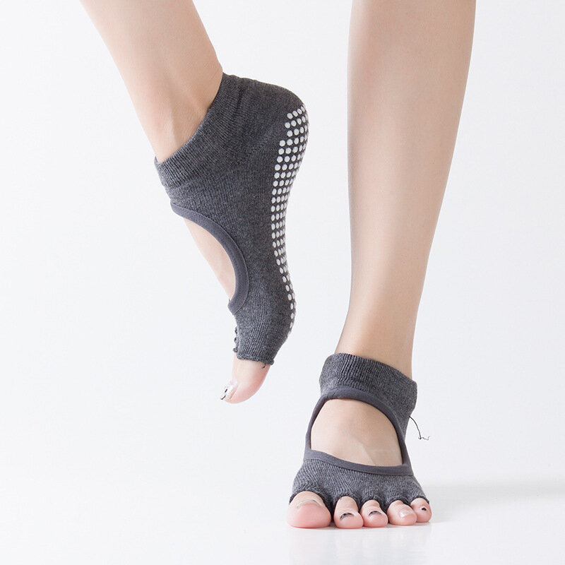 ถุงเท้าโยคะ Comfort จุดกาวห้านิ้วของผู้หญิงถุงเท้ากีฬาโยคะแยกนิ้วพิลาทิสกันลื่นขายส่ง