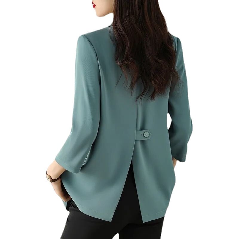 Blazer con collo dentellato semplice Chic da donna giacche con maniche a nove quarti cappotti moda donna abbigliamento da ufficio coreano femminile autunno