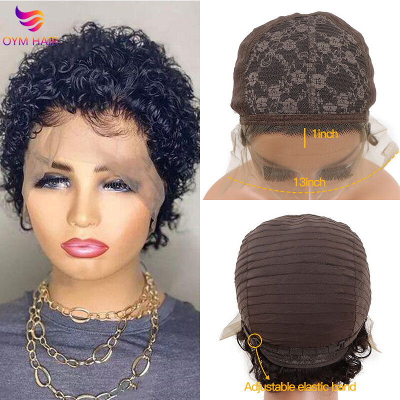 Curly Pixie Cut Wig Human Hair Black Short Brazilian Human Hair Wig 13x1 Lace Frontal Glueless Wig Human Hair Ready to Wear