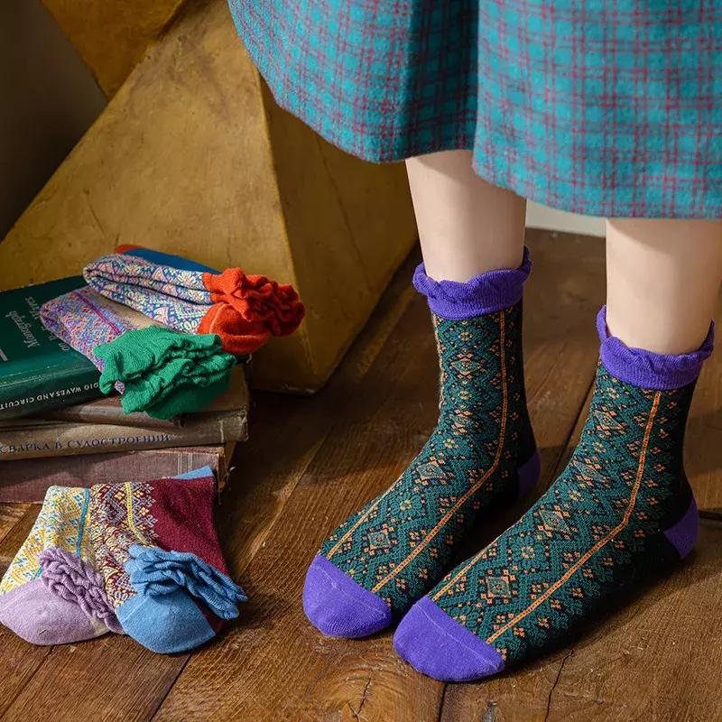 Оригинальные модные носки ручной работы, носки средней длины в стиле ретро, хлопковые носки с изображением героев мультфильмов