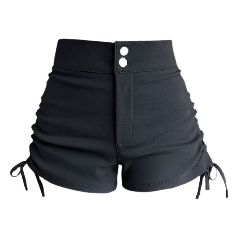 Summer New Oversized Trend Shirring Bandage Slim Black Short Lady High Waist Casual Fashion All-match Shorts Women's Clothing