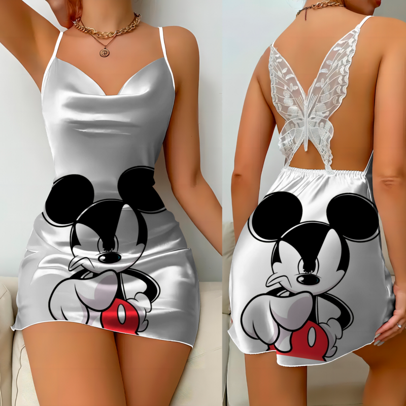 Home Kleid Party Kleider Bogen Knoten Minnie Maus Pyjama Rock Disney Satin Oberfläche Mickey Damenmode Sommer elegante Frauen