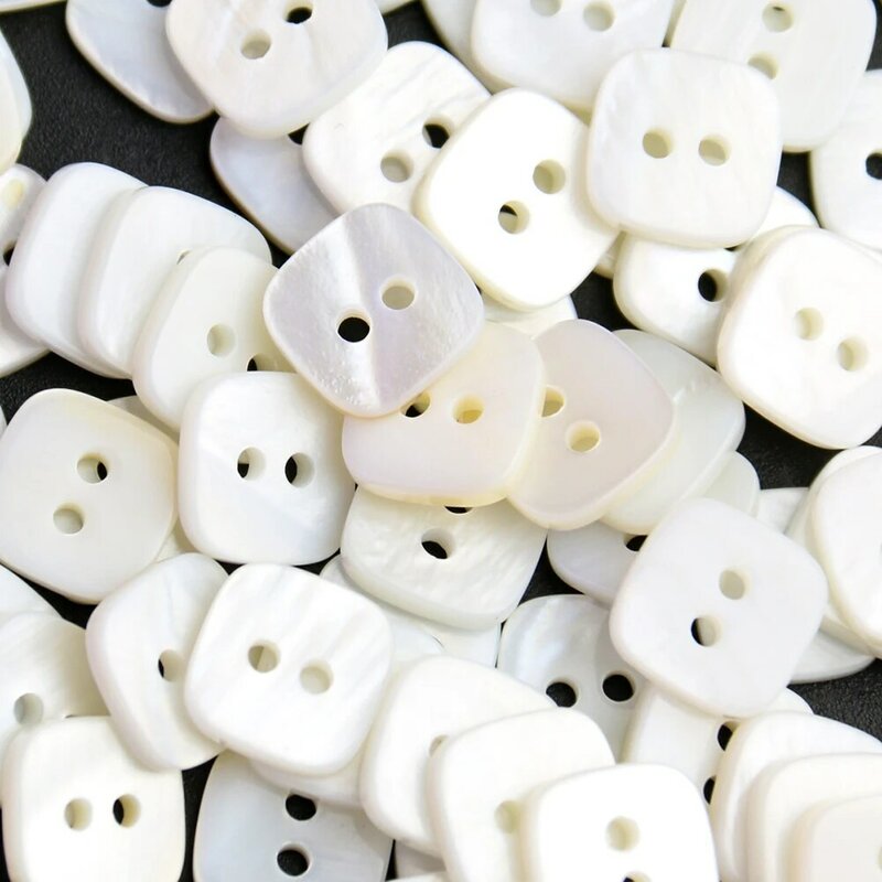 10pcs 18L Natural Shell Button Mother of Pearl Fastener Square MOP 2 Holes Shirt Press Stud Coat Flatback Clothing Accessory