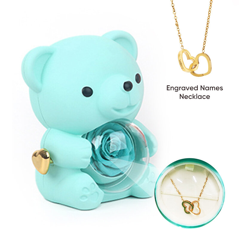 Heart Engraved Name Necklace Eternal Rose Flower Hug Bear Gift Box For Mom Mother Day Gift 2024 Luxury Romantic Accessories