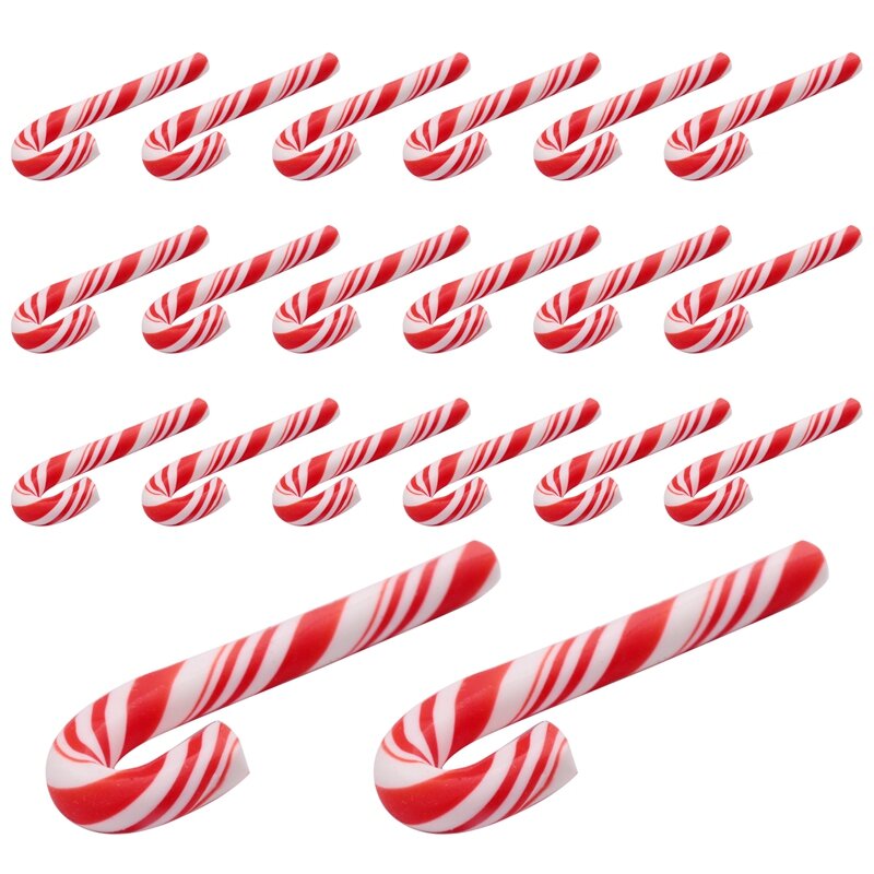 100Pcs Red And White Handmade Christmas Candy Cane Miniature Food Dollhouse Home Decor Clay Candy Cane About 3.2X1cm