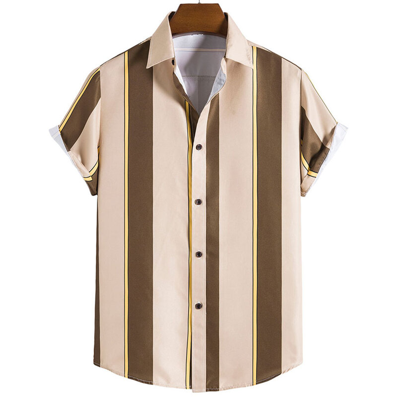 قميص هاوايي ثلاثي الأبعاد للرجال فضفاض ، خطوط بسيطة ، قمصان جيدة التهوية ، أكمام قصيرة ، ملابس رجالية ، الصيف ،
