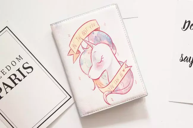 Conjunto de protección de pasaporte impermeable para niñas, lindo unicornio, viaje al extranjero, tarjetero, billetera
