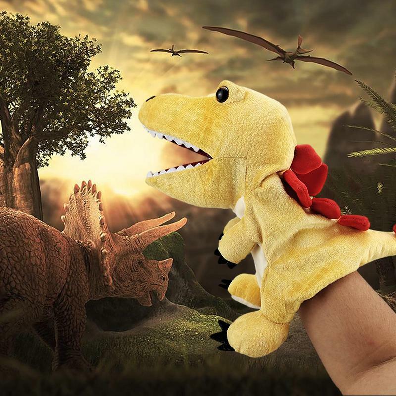 Cute Dinosaur Hand Puppet Plush Toys With Working Mouth Soft Comfortable Role Play Finger Story Puppet Stuffed Animal For Kids